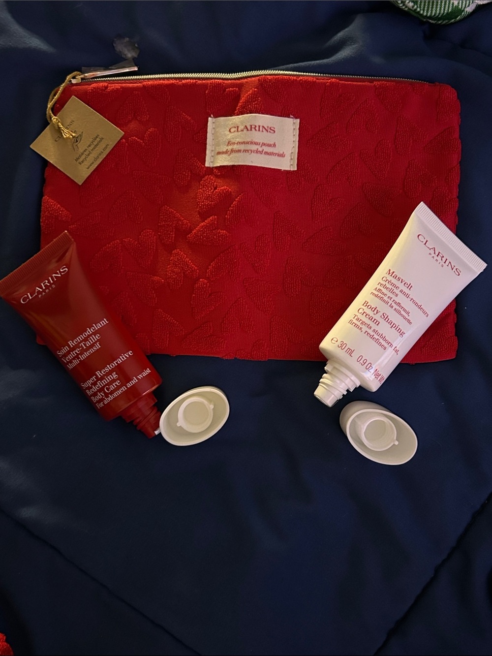 Clarins Red and White Travel Moisturizer Set with Red Pouch